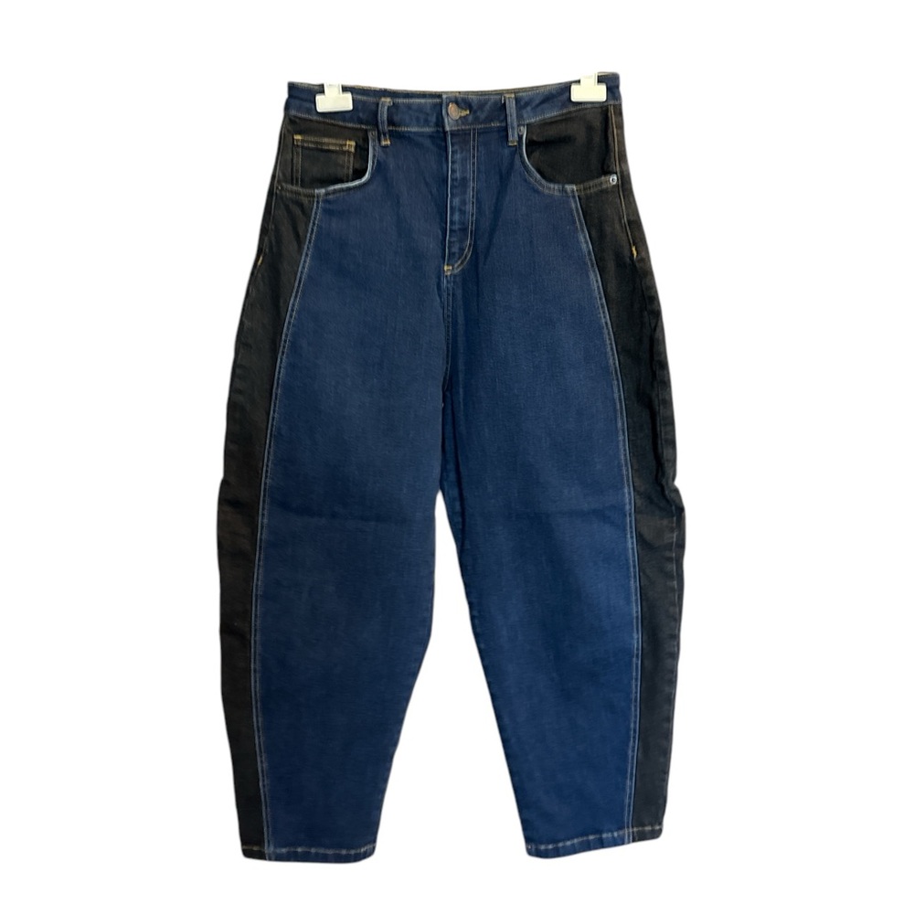 ruti Barrel Leg Jeans Women's size 4 Two Tone Dark Blue with Black Denim